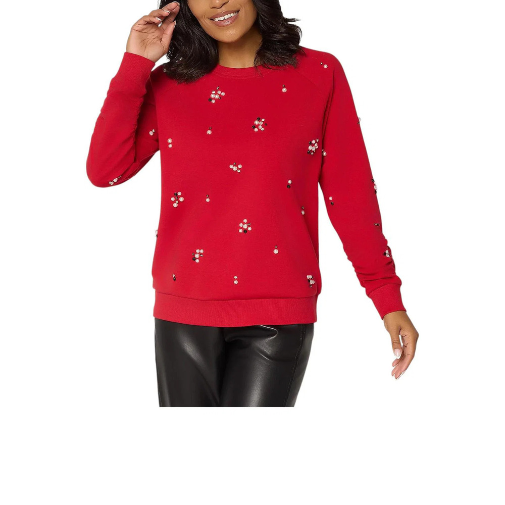 Mally Roncal Women's Embelished Knit Top Burnt Red - Regular
